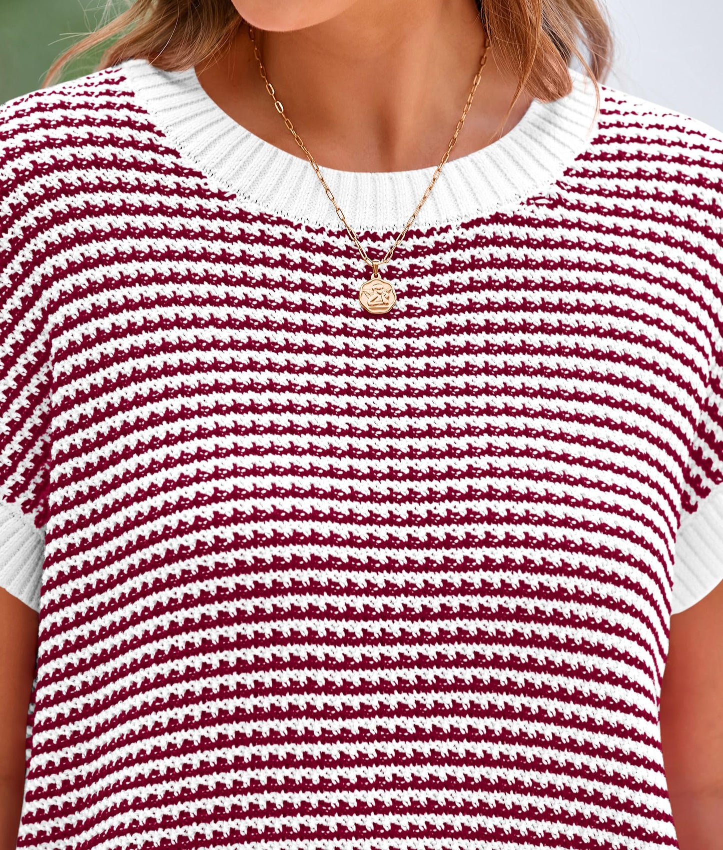 PRETTYGARDEN Womens Short Sleeve Sweater Spring Summer 2025 Round Neck Striped Pullover Cap Sleeve Knit Sweater Vest Tops