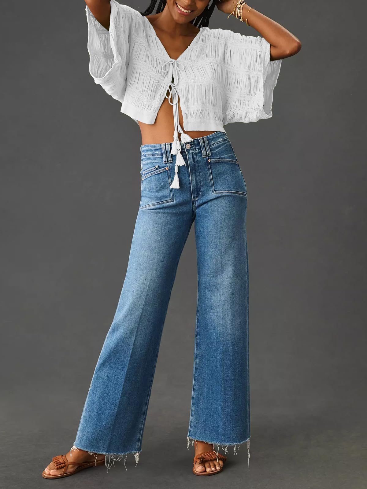 KUNMI Jeans for Women Wide Leg Baggy High Waist Boyfriends Straight Leg Stretchy Denim Pants Trendy Fall 2025