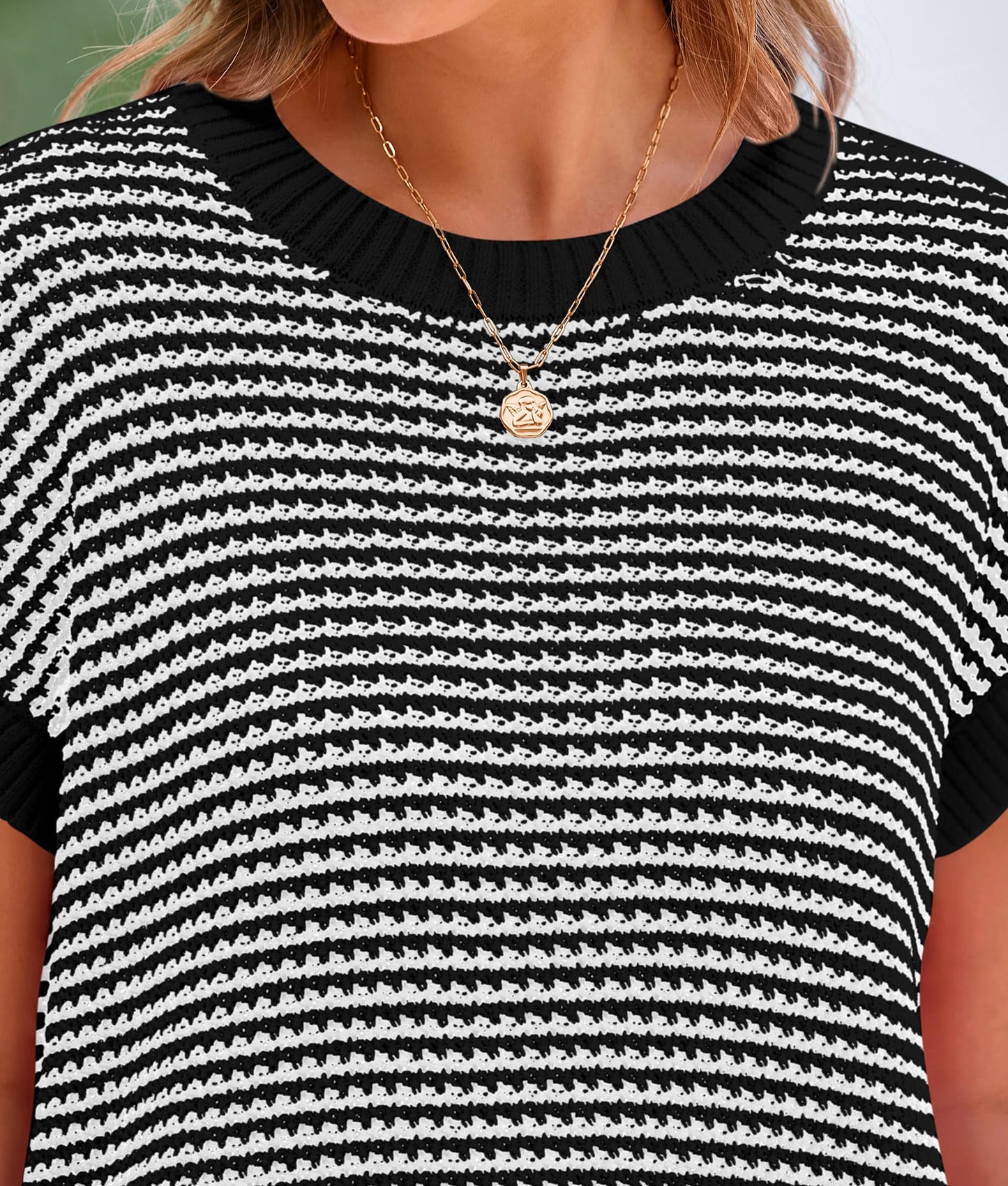 PRETTYGARDEN Womens Short Sleeve Sweater Spring Summer 2025 Round Neck Striped Pullover Cap Sleeve Knit Sweater Vest Tops