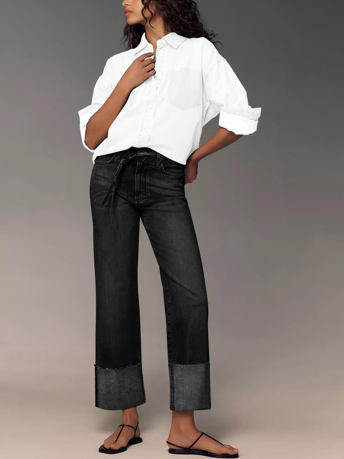 KUNMI Jeans for Women Wide Leg Baggy High Waist Boyfriends Straight Leg Stretchy Denim Pants Trendy Fall 2025