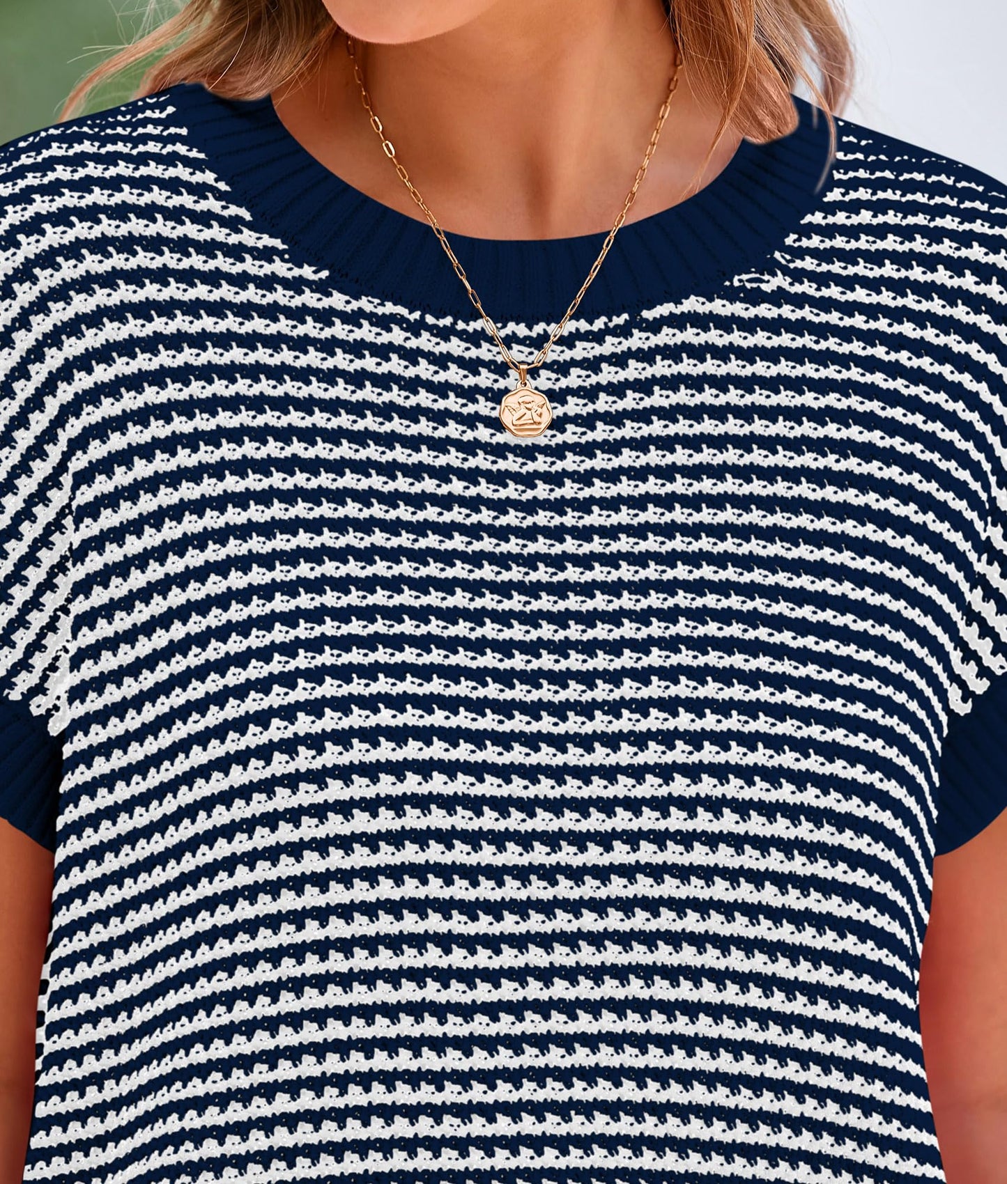 PRETTYGARDEN Womens Short Sleeve Sweater Spring Summer 2025 Round Neck Striped Pullover Cap Sleeve Knit Sweater Vest Tops