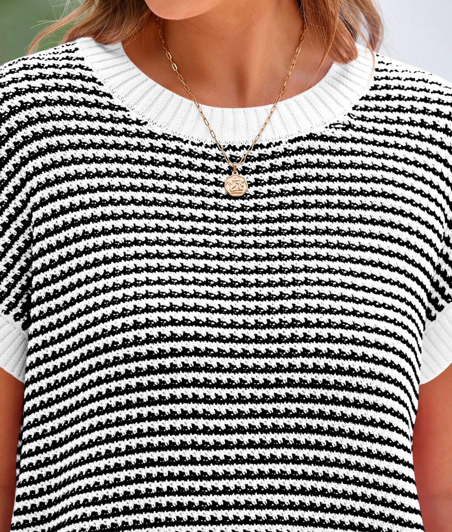PRETTYGARDEN Womens Short Sleeve Sweater Spring Summer 2025 Round Neck Striped Pullover Cap Sleeve Knit Sweater Vest Tops