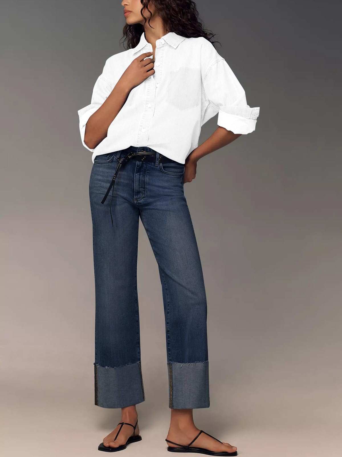 KUNMI Jeans for Women Wide Leg Baggy High Waist Boyfriends Straight Leg Stretchy Denim Pants Trendy Fall 2025