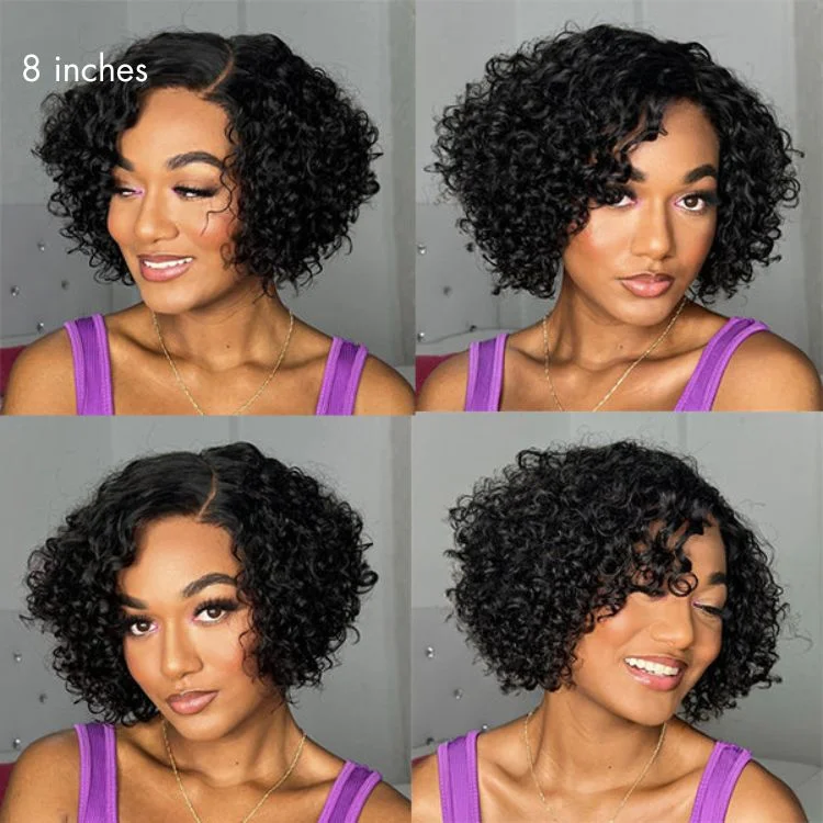 Trendy Short Cut Curly HD Lace Glueless Side Part Wig 100% Human Hair