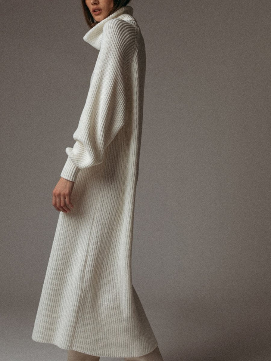 Solid Color Turtleneck Casual Sweater Dress