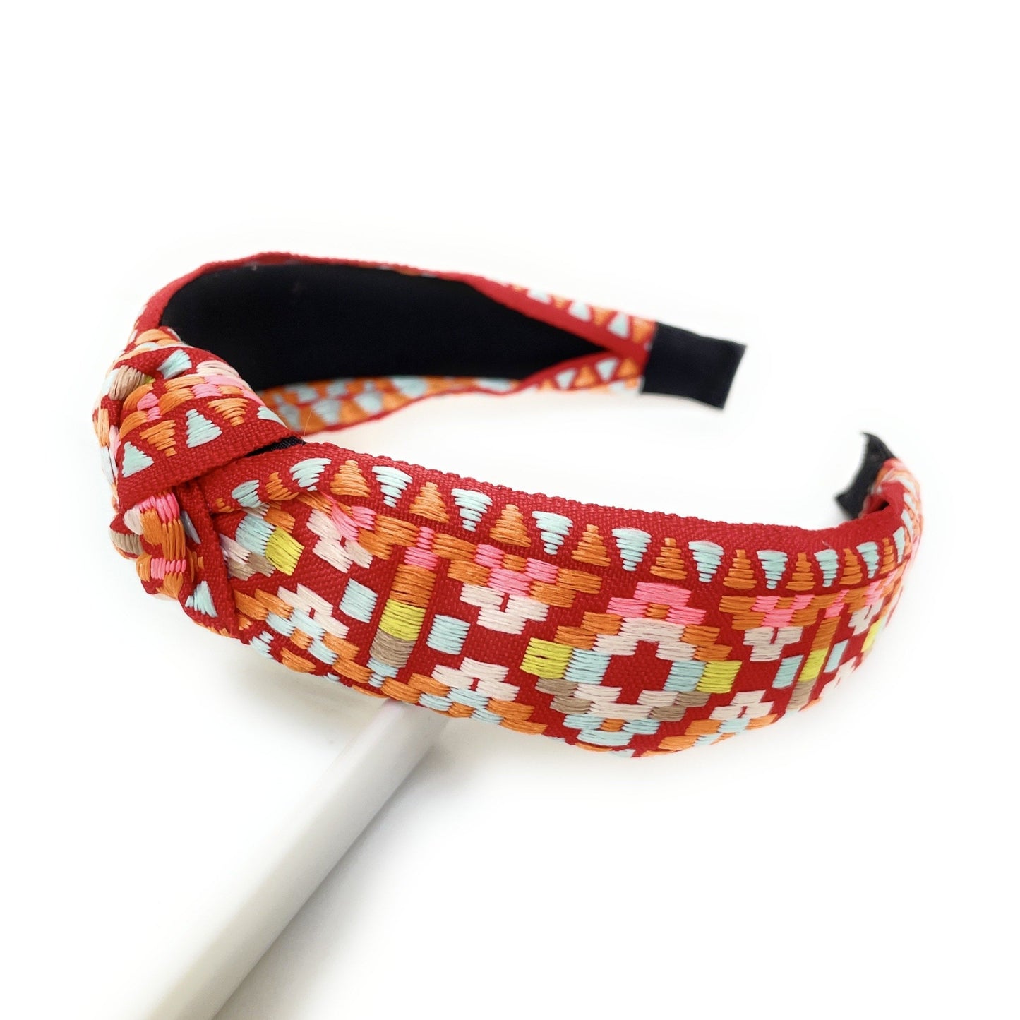 Embroidered Top Knot Headband (Orange)