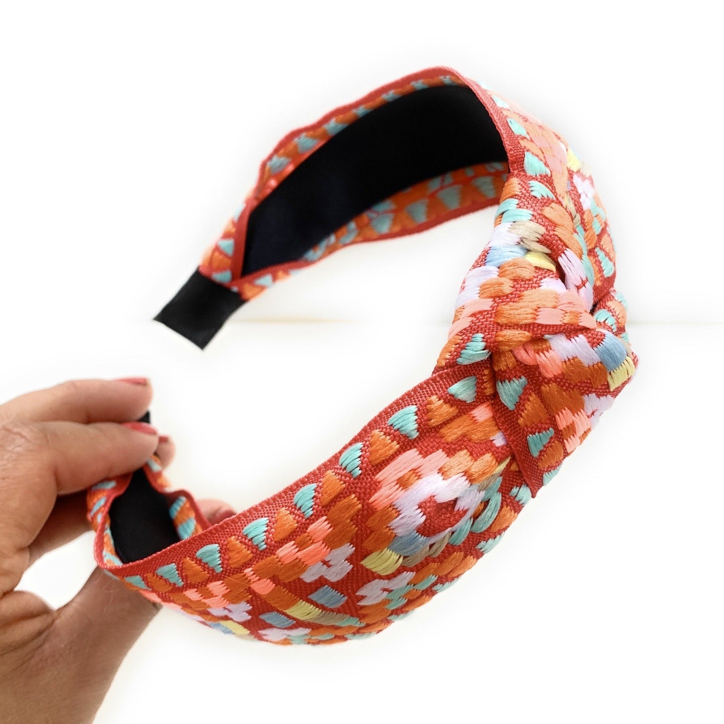 Embroidered Top Knot Headband (Orange)