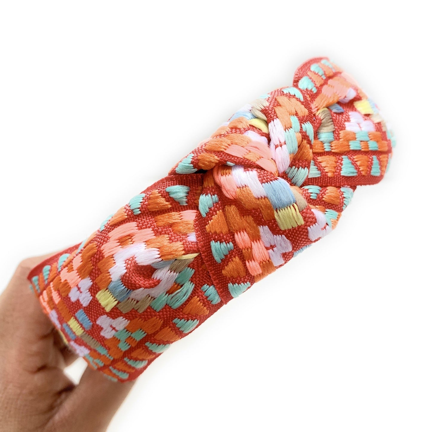 Embroidered Top Knot Headband (Orange)