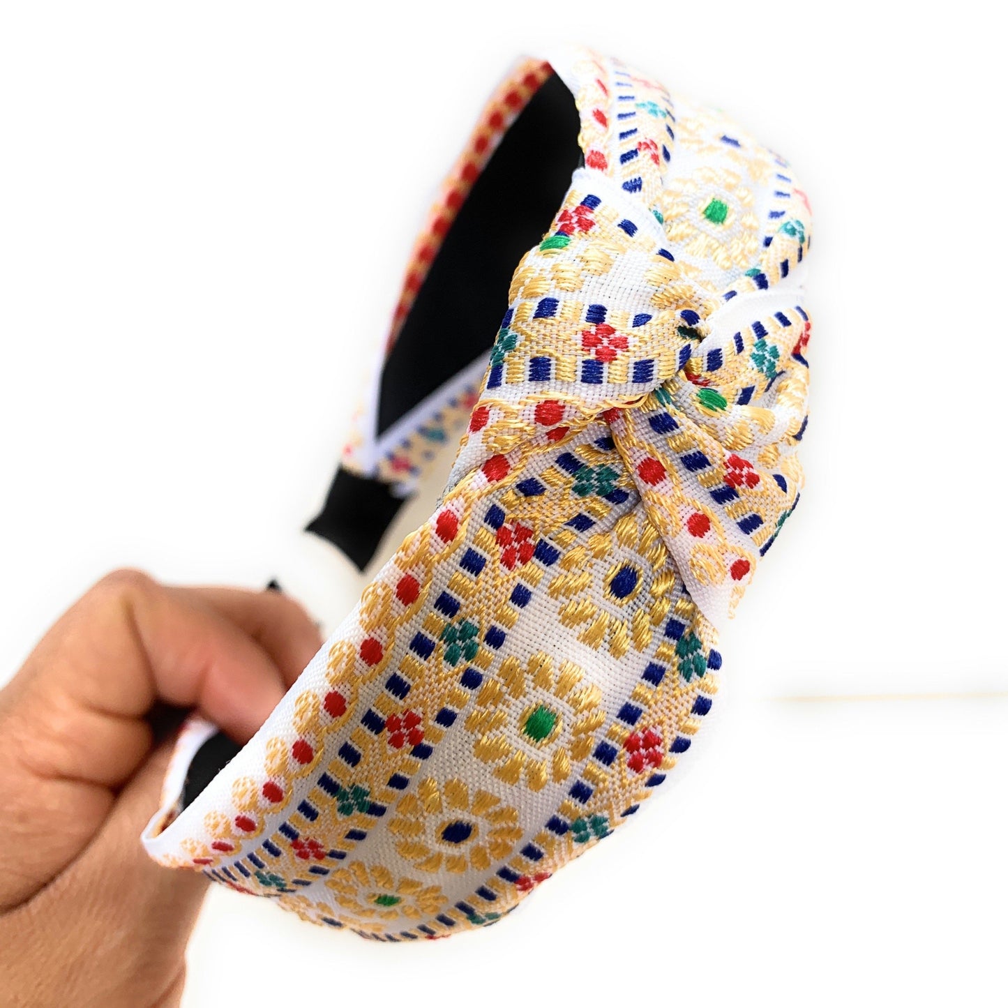 Embroidered Knot Headband (Ivory)