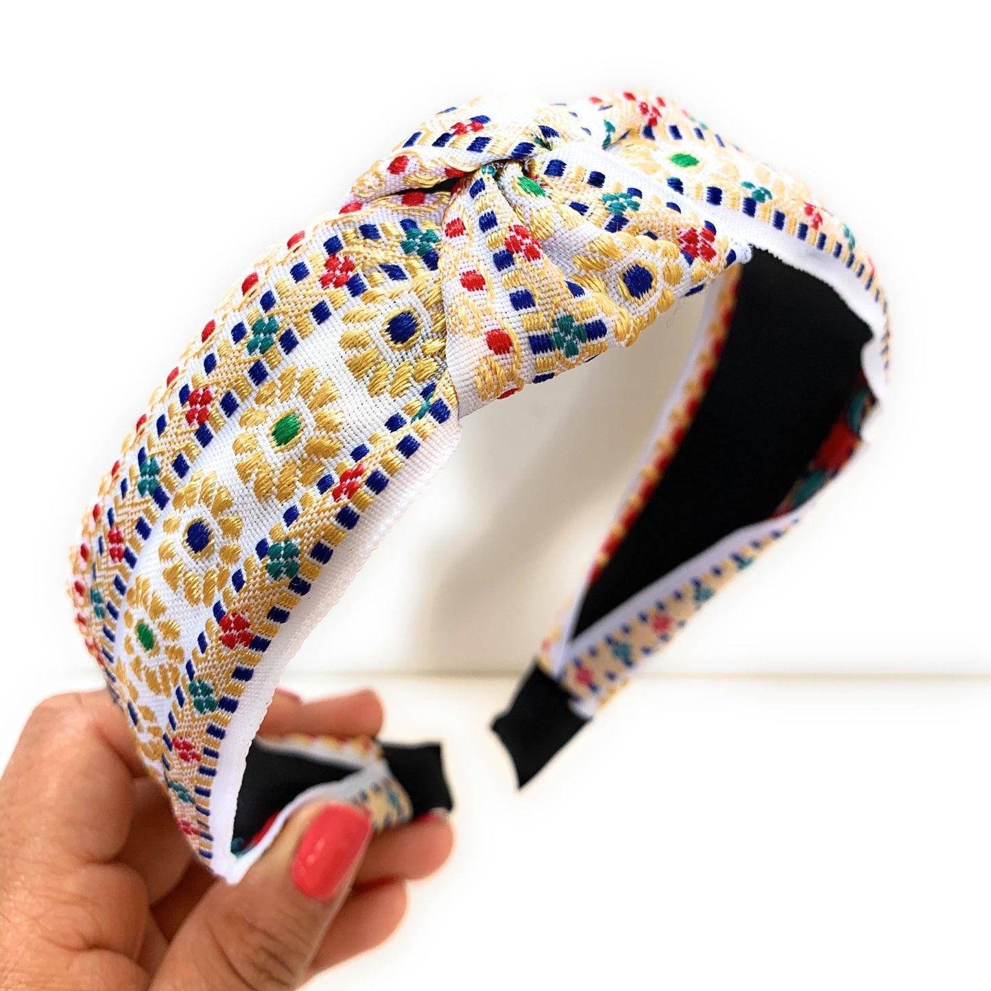Embroidered Knot Headband (Ivory)