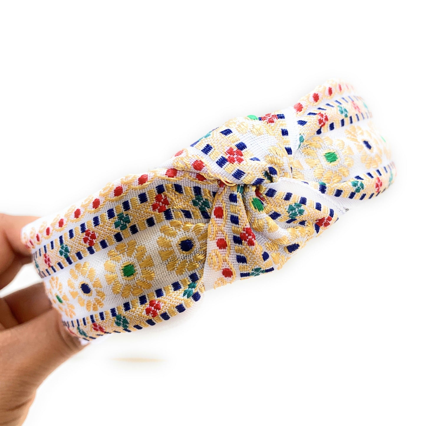 Embroidered Knot Headband (Ivory)