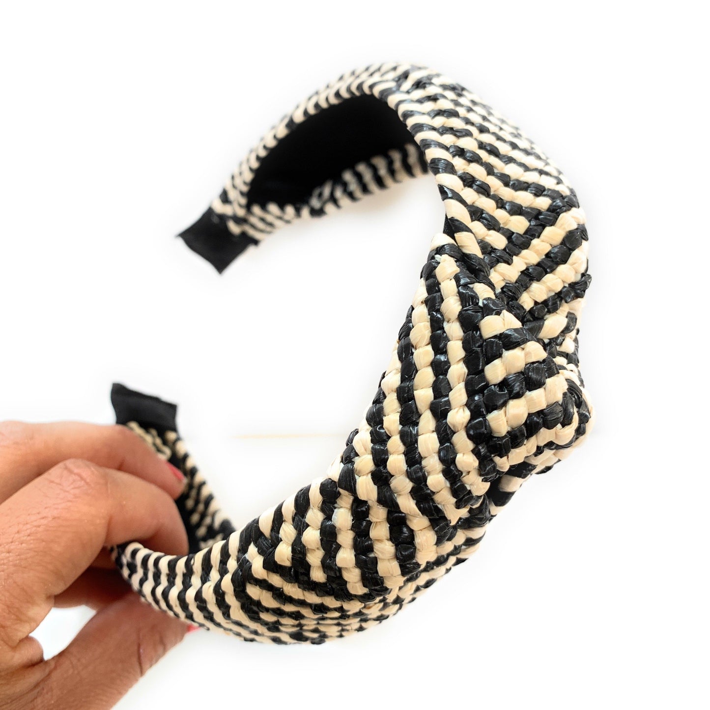 Beige-Black Top Knot Woven Headband