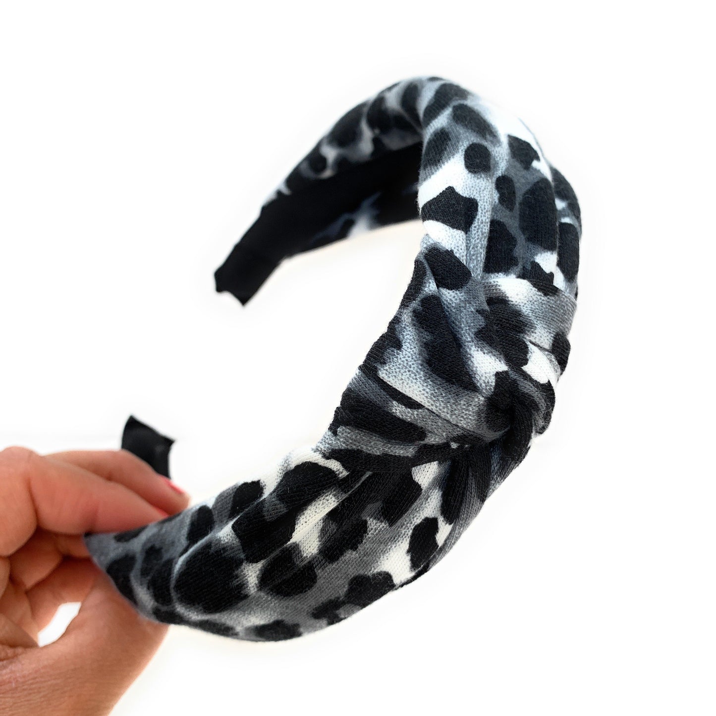 Gray Leopard Top Knot Headband