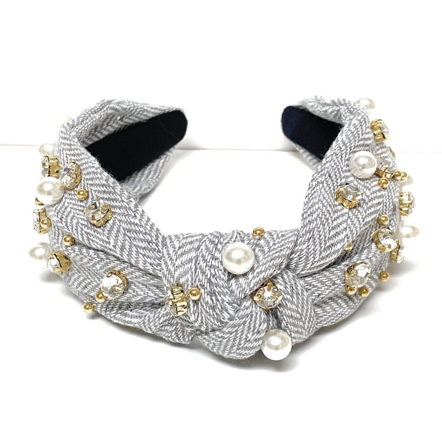 Plaid Knot Jeweled Headband