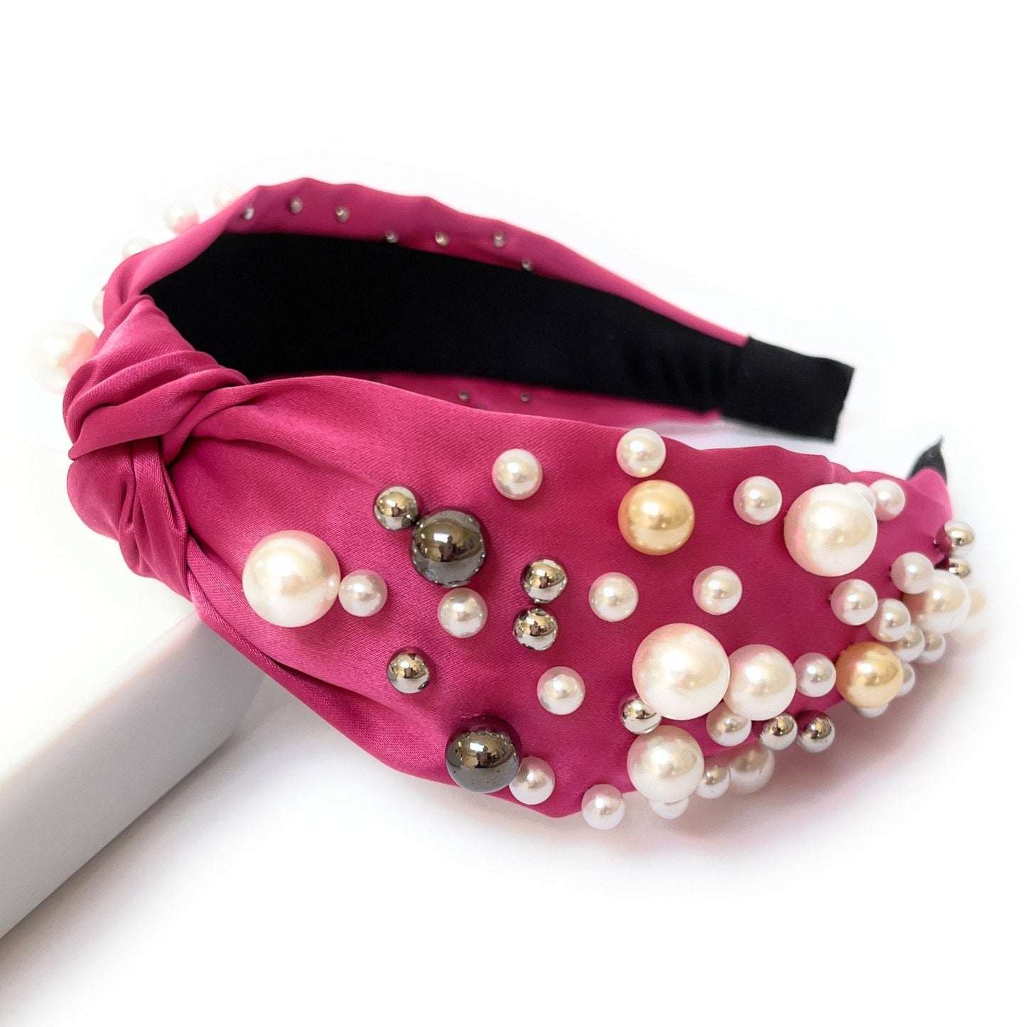 Pearl Cluster Knot Satin Headband (more Colors)