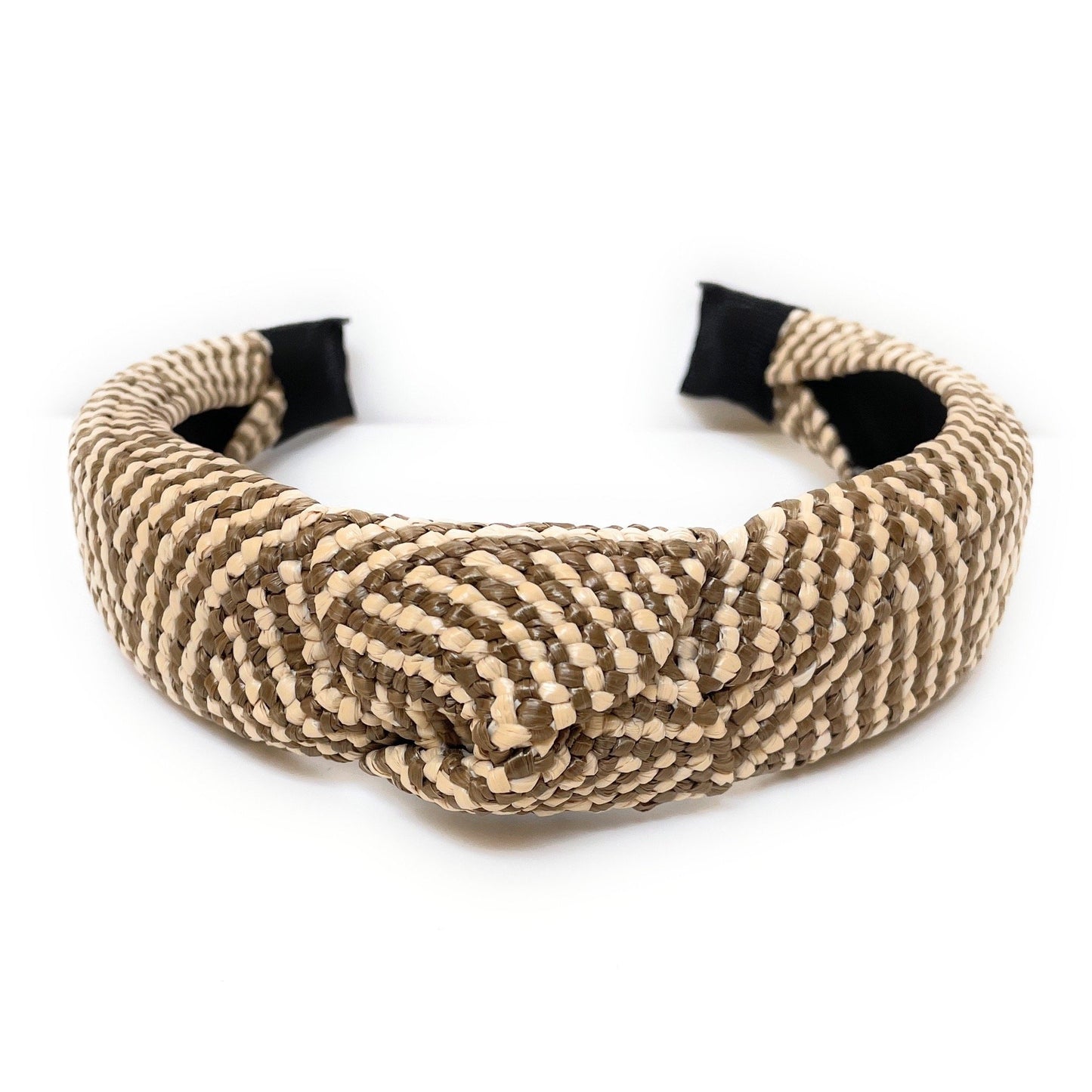 Beige-Black Top Knot Woven Headband