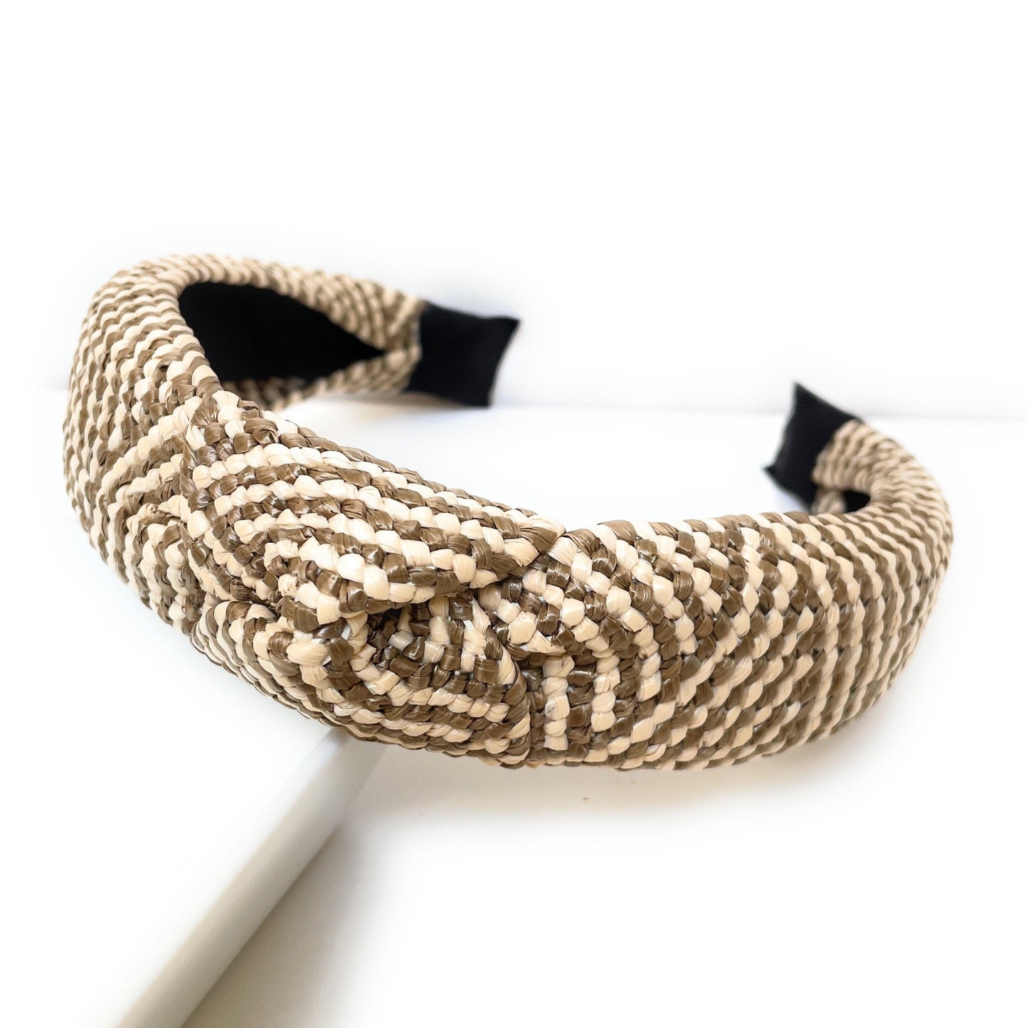 Beige-Black Top Knot Woven Headband