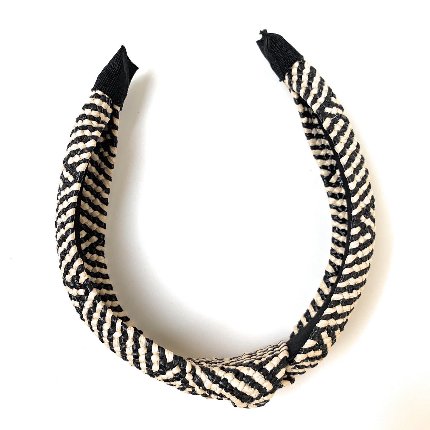 Beige-Black Top Knot Woven Headband