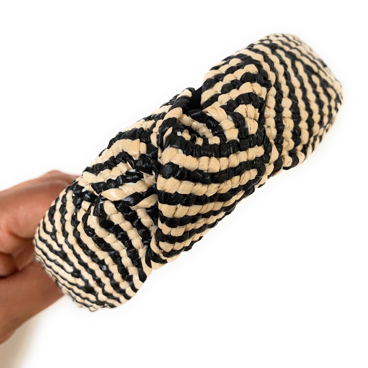 Beige-Black Top Knot Woven Headband