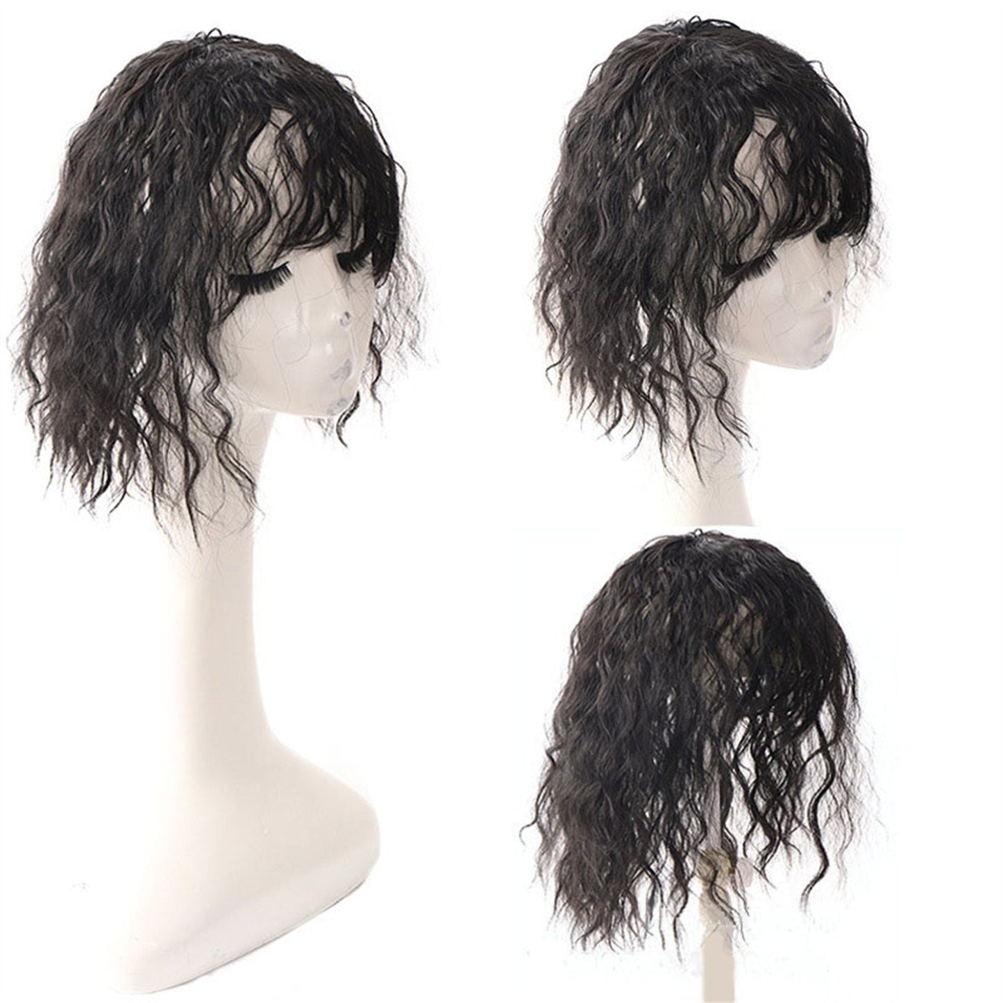 14'' Curly 3D Hair Extension With Bangs, Extensions Clip on Fringe Bangs, Human Hair Clip in Hair Bangs, Topper Real Hair Air Bangs, Gifts