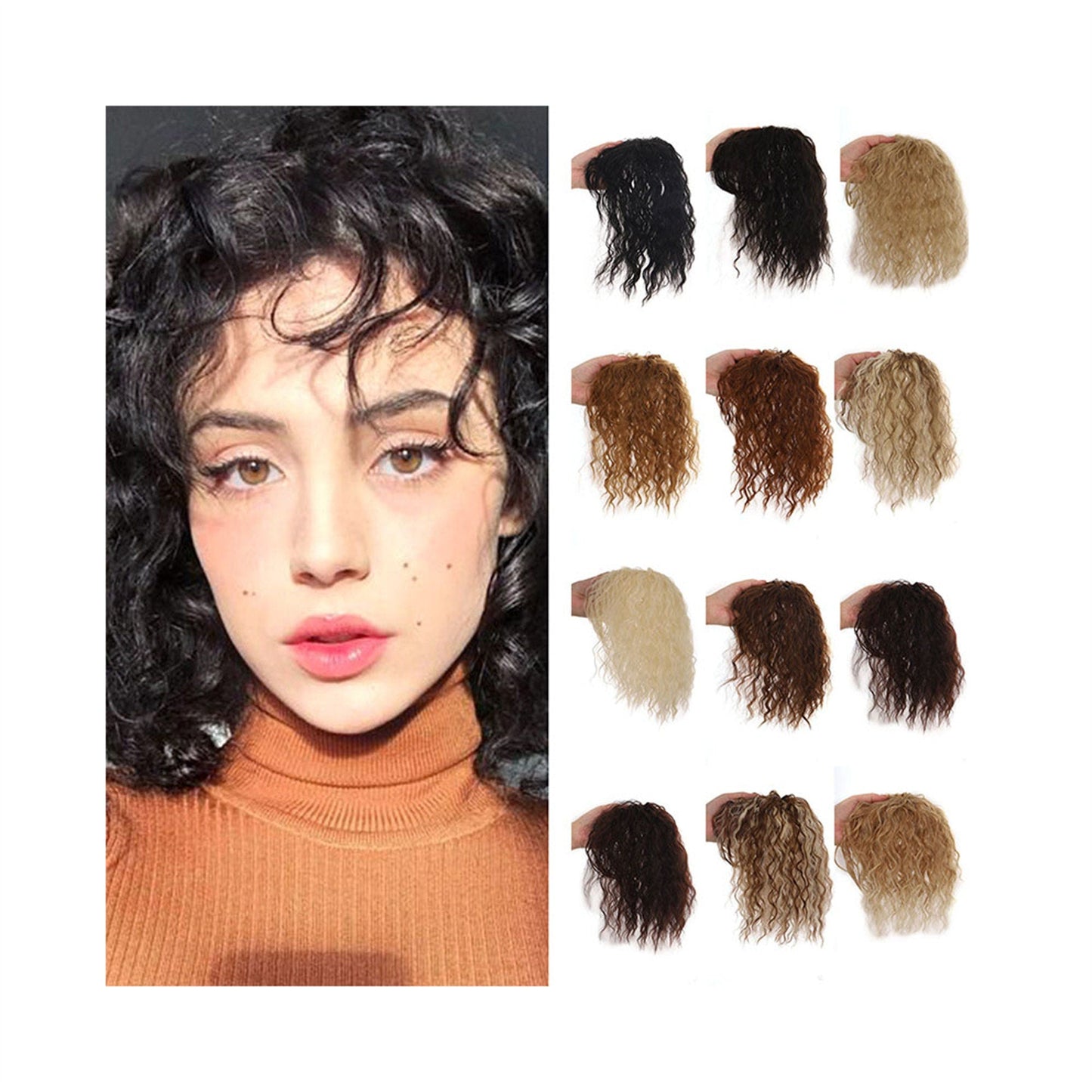 14'' Curly 3D Hair Extension With Bangs, Extensions Clip on Fringe Bangs, Human Hair Clip in Hair Bangs, Topper Real Hair Air Bangs, Gifts