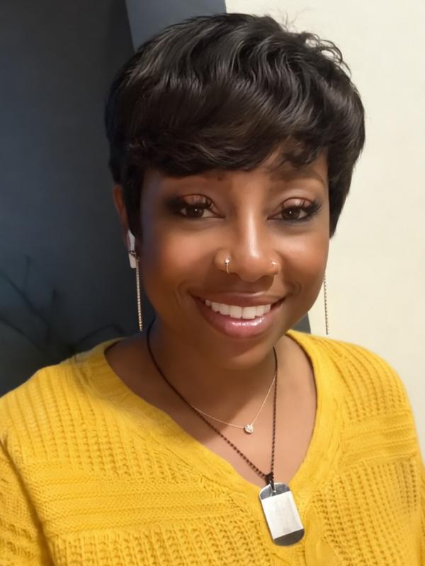 Ultra Comfort Throw On & Go Short Pixie Cut with Bangs 5 Inches Skin Friendly Cotton Cap 100% Real Human Hair Glueless Wig Glueless Wig Hair Loss Friendly Full Machine Made 22.5 Wig Cap  Brazilian Virgin Human Hair To Go Glueless Wig