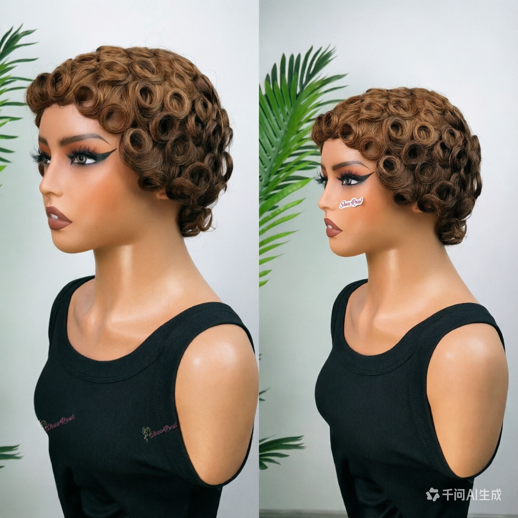 Chioma Pixie Cut Glueless Wigs Pin Curl Short Bomb Curly Wig for Black Women Brazilian Virgin Human Hair Short Pixie Cut Wigs Natural Looking Wigs SpringStatements SummerVibes