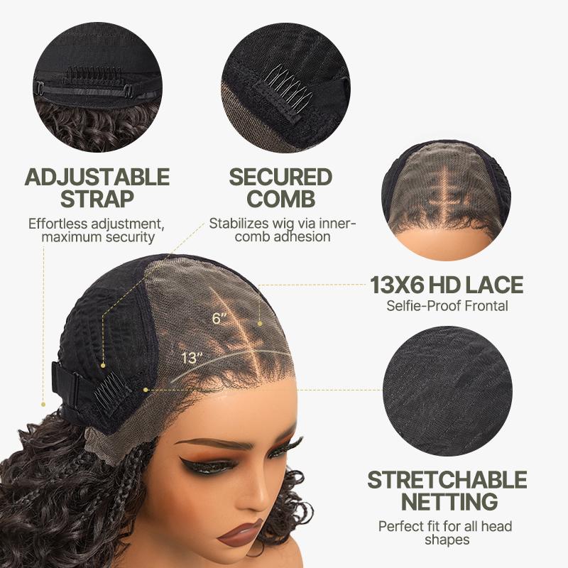 Frodio Veralux™ 13x6 HD Lace Wig Glueless Wear & Go 12” Boho Braids Water Wave Wig – Premium Fiber, Beginner Friendly