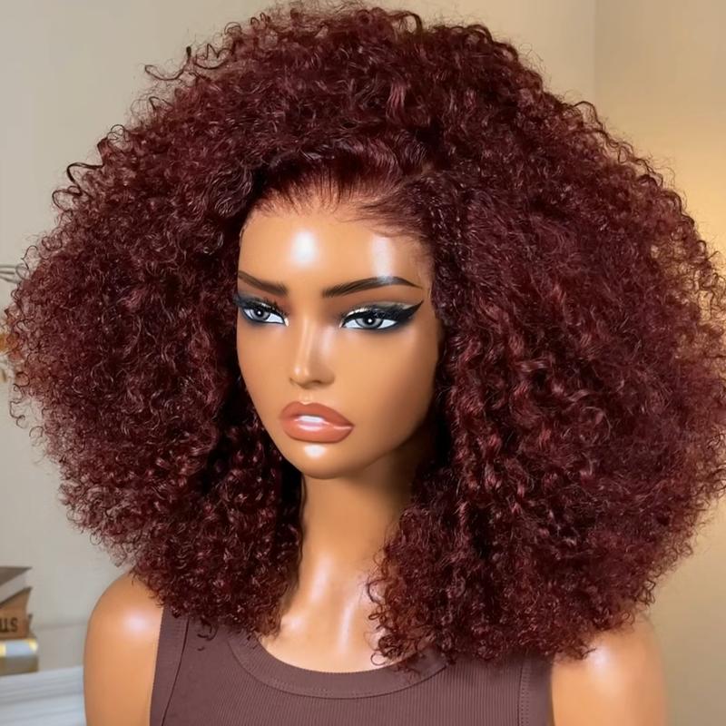 【New In】 250% Density Reddish Brown Fluffy Afro Kinky Curly Wig Glueless Pre-cut Wigs with 16 Inch Beginners Friendly Natural Looking