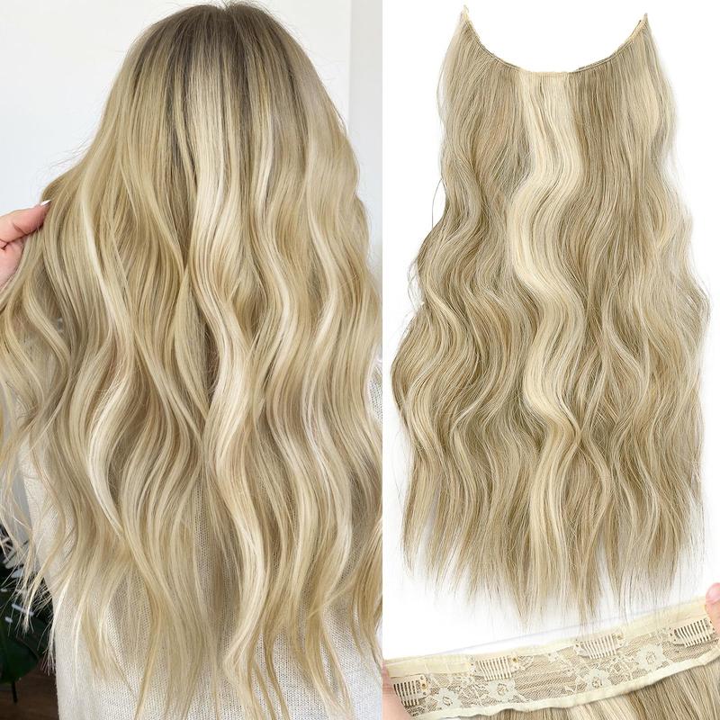 BlackFriday Invisible Wire Synthetic Hair Extensions 16/20/24 Inch Clip-On Long Wavy Hairpiece for Women Black Secure 4 Clips Back to School Fashion
