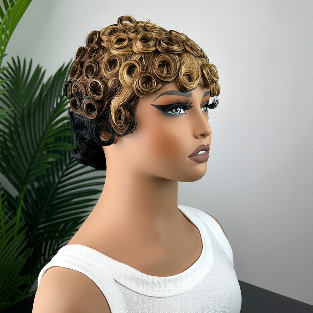Chioma Pixie Cut Glueless Wigs Pin Curl Short Bomb Curly Wig for Black Women Brazilian Virgin Human Hair Short Pixie Cut Wigs Natural Looking Wigs SpringStatements SummerVibes
