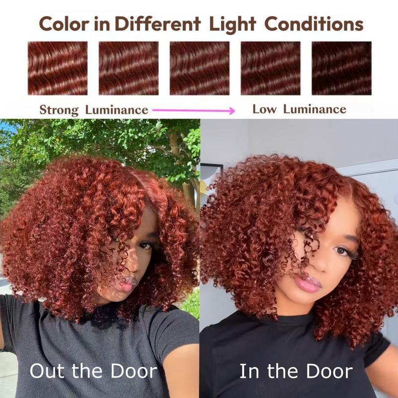 【New In】 250% Density Reddish Brown Fluffy Afro Kinky Curly Wig Glueless Pre-cut Wigs with 16 Inch Beginners Friendly Natural Looking