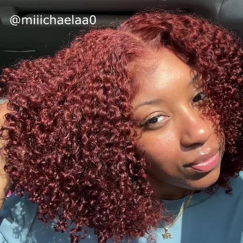 【New In】 250% Density Reddish Brown Fluffy Afro Kinky Curly Wig Glueless Pre-cut Wigs with 16 Inch Beginners Friendly Natural Looking