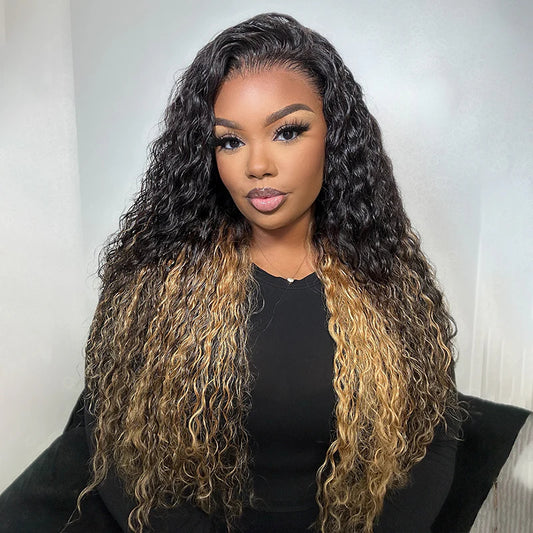 Two Tone Ombre Honey Blonde Glueless Curly Clear Transparent Lace Front Colored Wigs 100% Human Hair Wigs