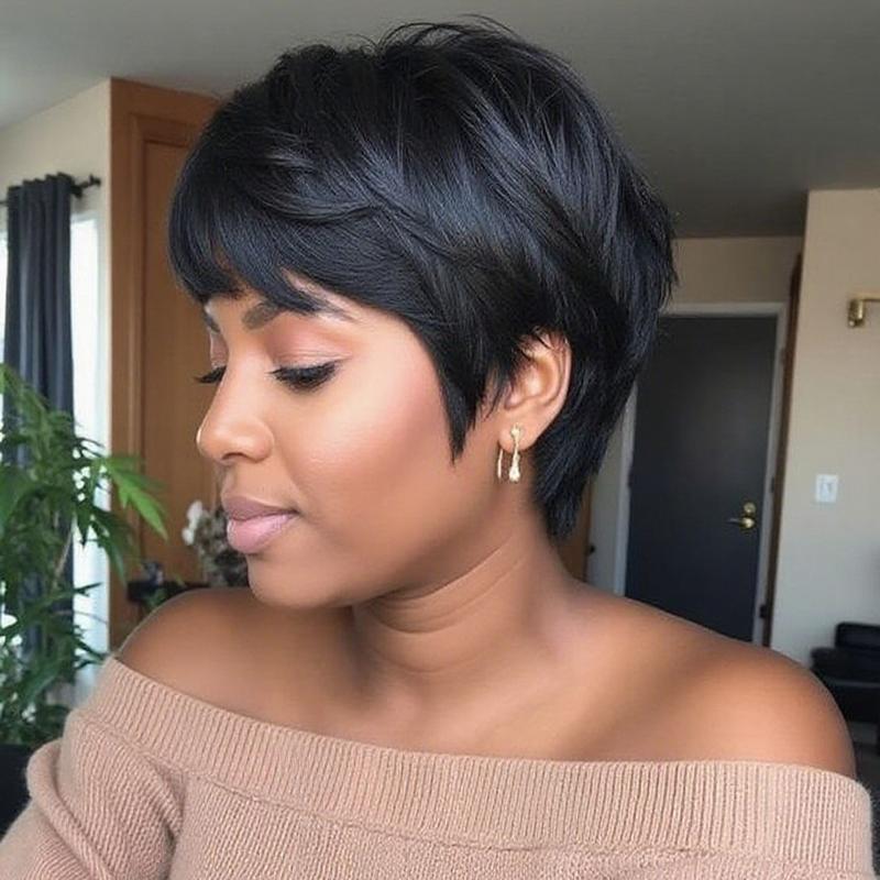 Short Pixie Cut Wig Brazilian Virgin Human Hair Black And Highlight Colorful Wig With Bangs Full Machine Ready To Go Glueless Wig dealsforyourdays