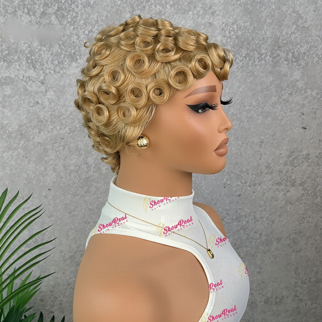 Chioma Pixie Cut Glueless Wigs Pin Curl Short Bomb Curly Wig for Black Women Brazilian Virgin Human Hair Short Pixie Cut Wigs Natural Looking Wigs SpringStatements SummerVibes