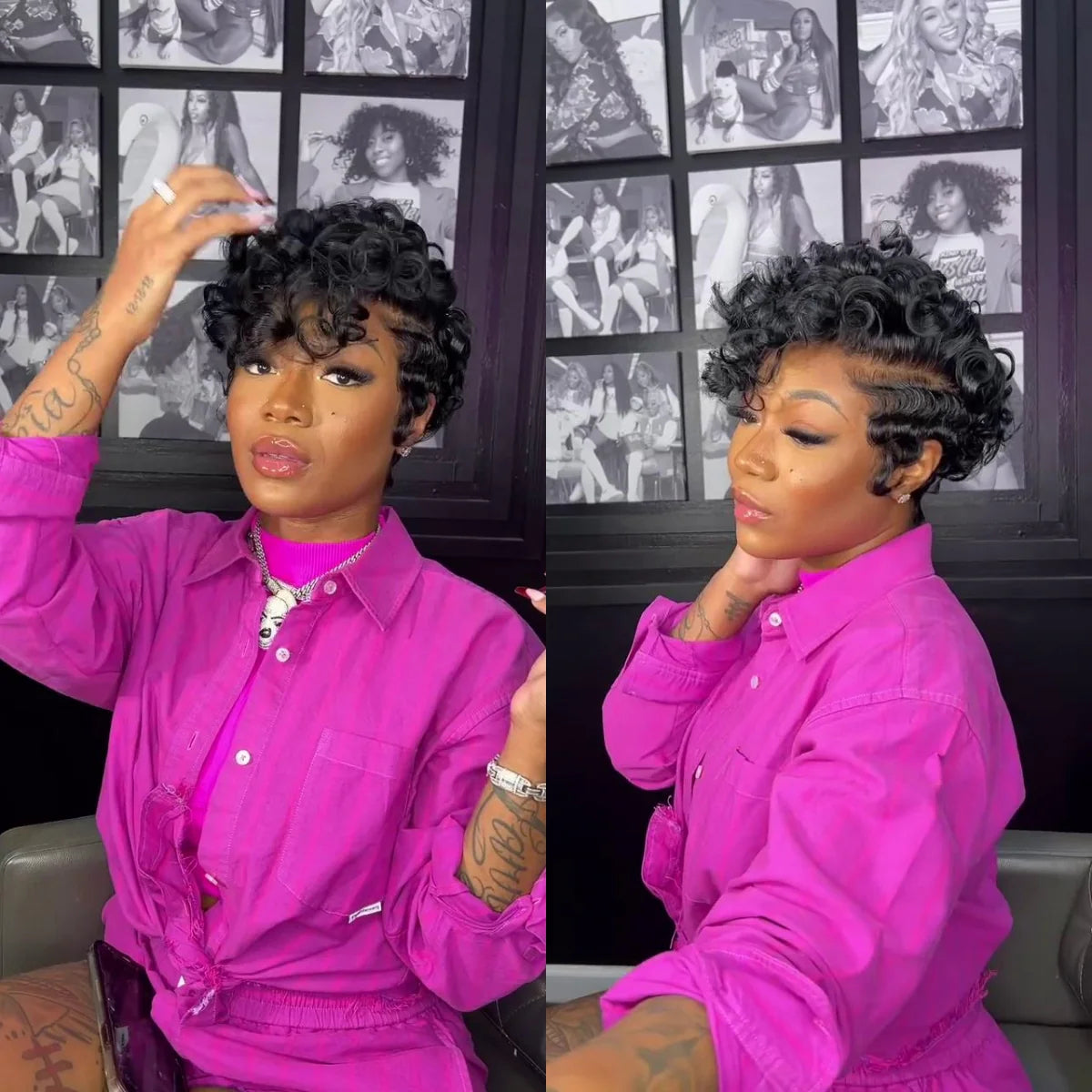 Full Lace Honey Blonde Highlighted/Black Pin Curly Finger Wave Short Glueless Wig