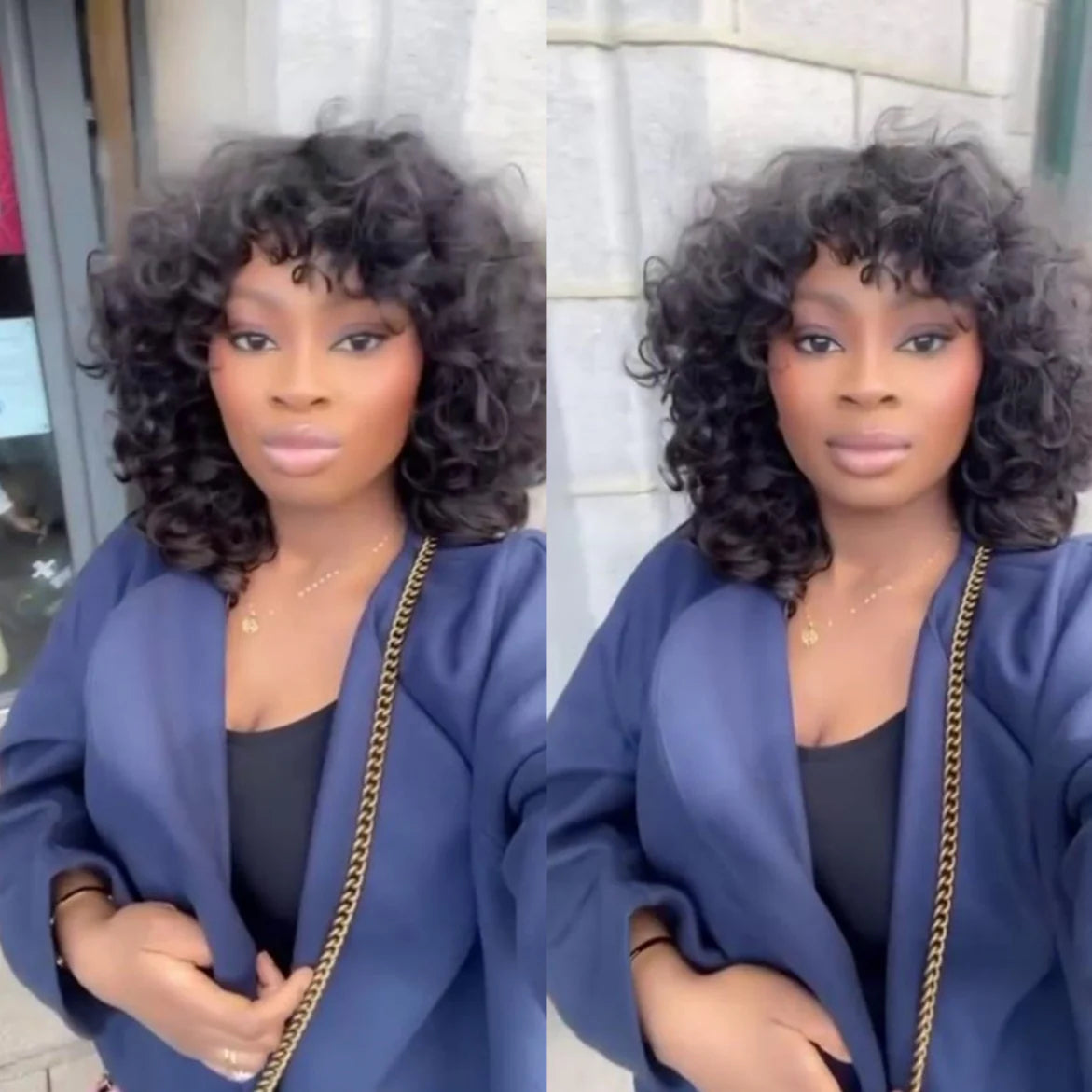 Put On & Go Voluminous Curly bob Wig With Bangs
