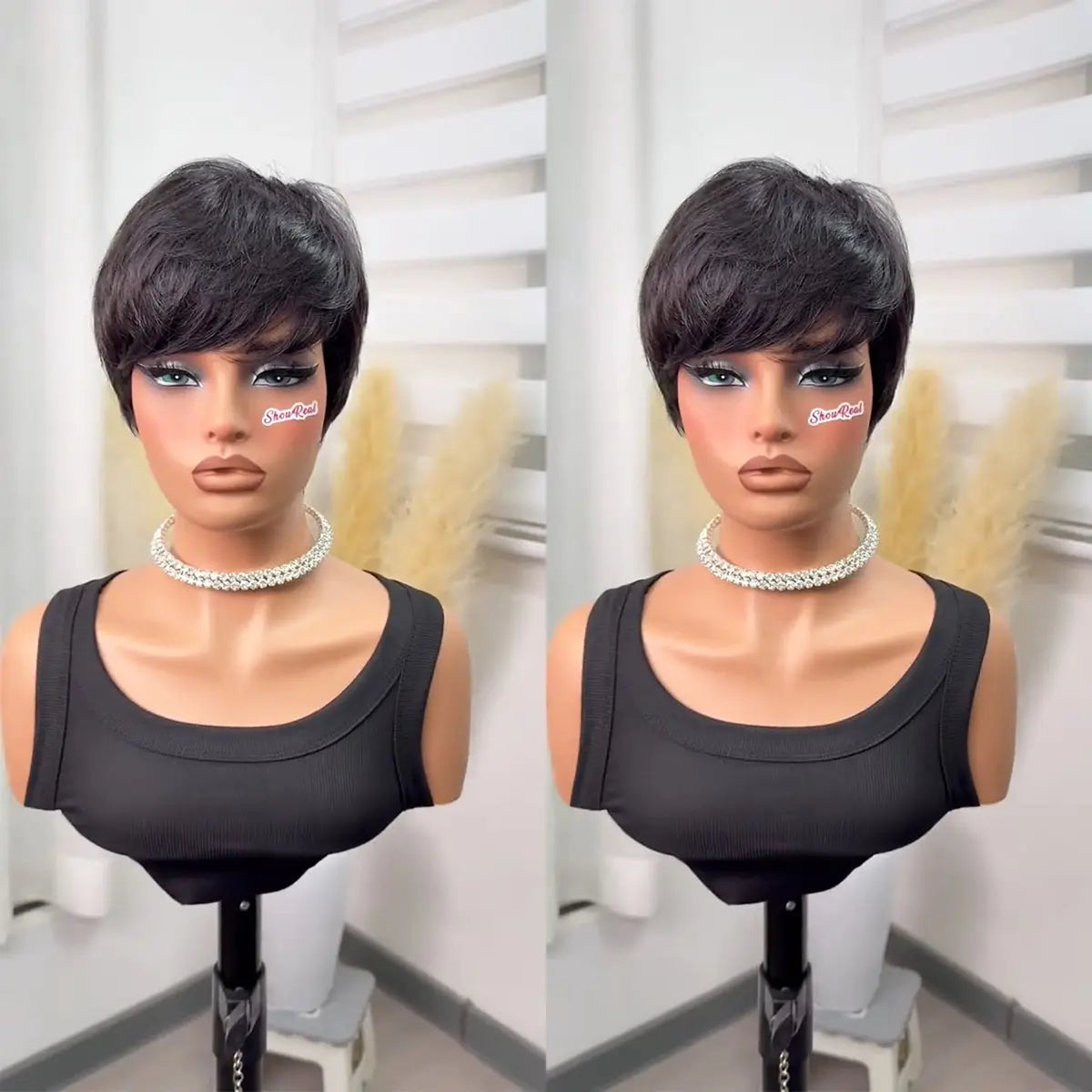 Short Pixie Cut Wig Virgin Human Hair Black & Highlight Colorful Wig with Bangs Full Machine Ready To Go Glueless Wig for Black Women