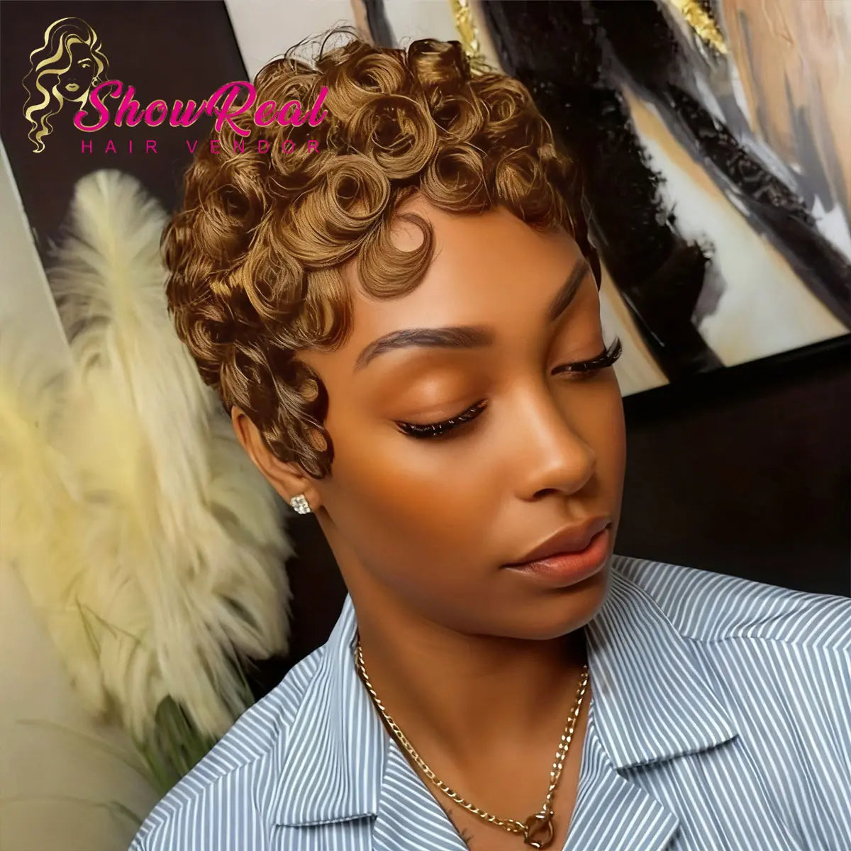 Chioma Pixie Cut Glueless Wigs Pin Curl Short Bomb Curly Wig for Black Women Brazilian Virgin Human Hair Short Pixie Cut Wigs Natural Looking Wigs SpringStatements SummerVibes