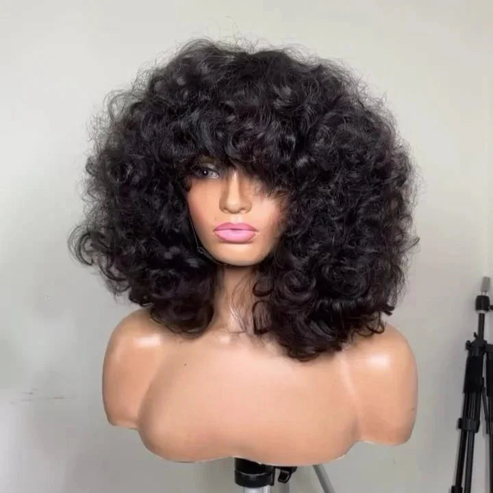 Put On & Go Voluminous Curly bob Wig With Bangs