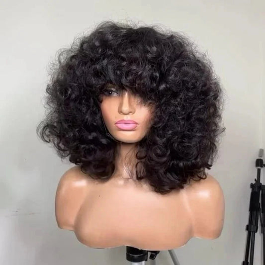 Put On & Go Voluminous Curly bob Wig With Bangs