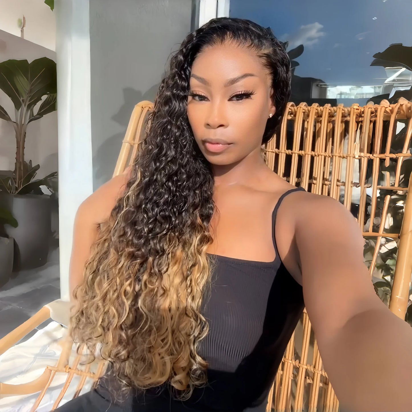 Two Tone Ombre Honey Blonde Glueless Curly Clear Transparent Lace Front Colored Wigs 100% Human Hair Wigs