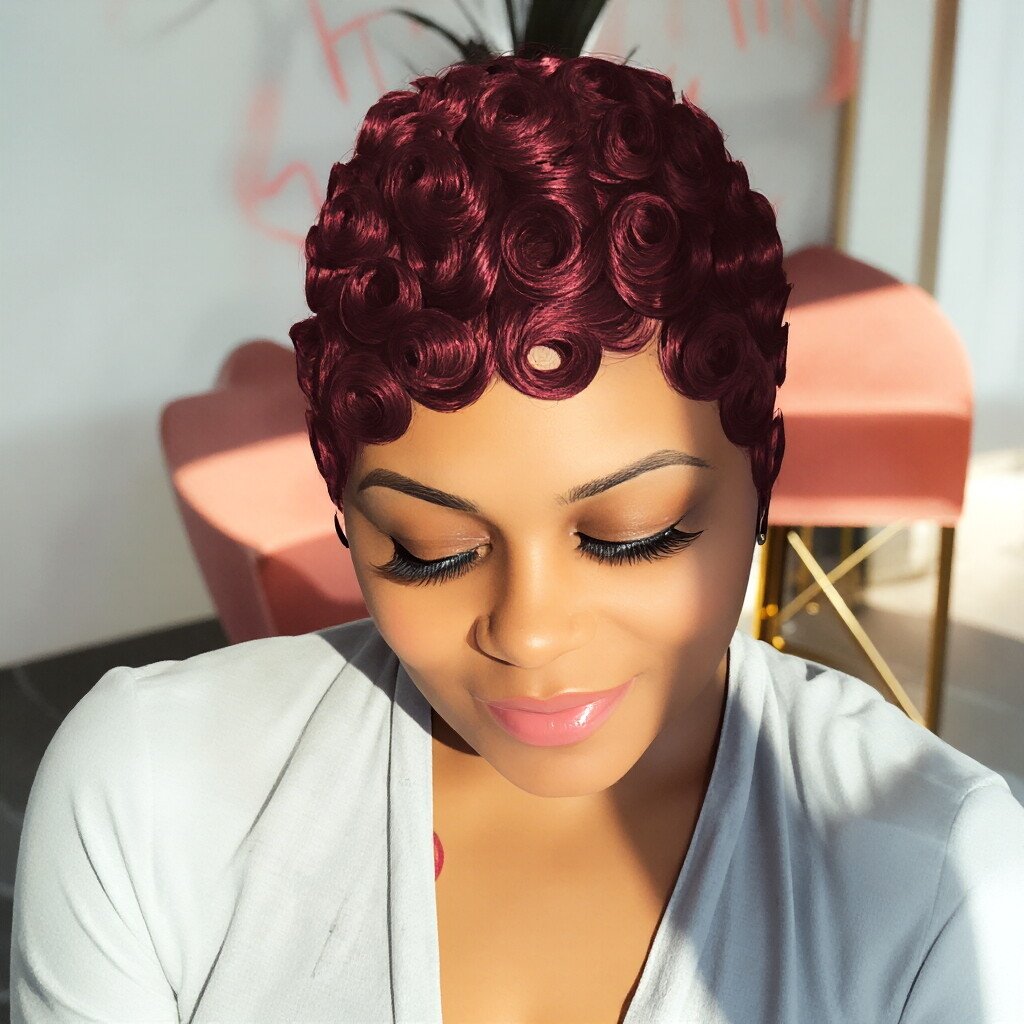 Chioma Pixie Cut Glueless Wigs Pin Curl Short Bomb Curly Wig for Black Women Brazilian Virgin Human Hair Short Pixie Cut Wigs Natural Looking Wigs SpringStatements SummerVibes