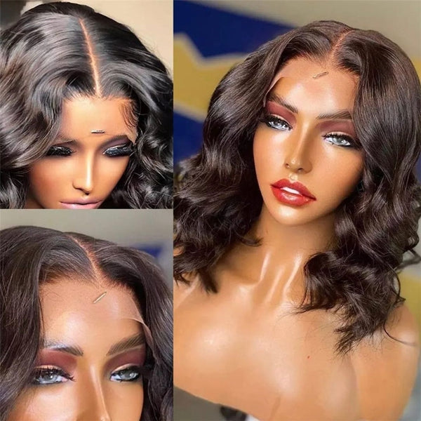 Body Wave Short Bob Wig 13x4 Transparent Lace Frontal Wigs for Women