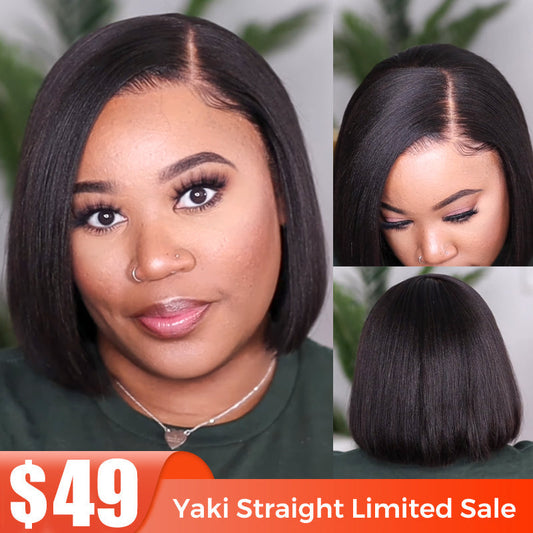 Flash Sale Yaki Straight 6x4.5/4x4/13x6 HD Transparent Pre-Cut Lace Frontal Human Hair Wig Affordable Natural Look Wigs