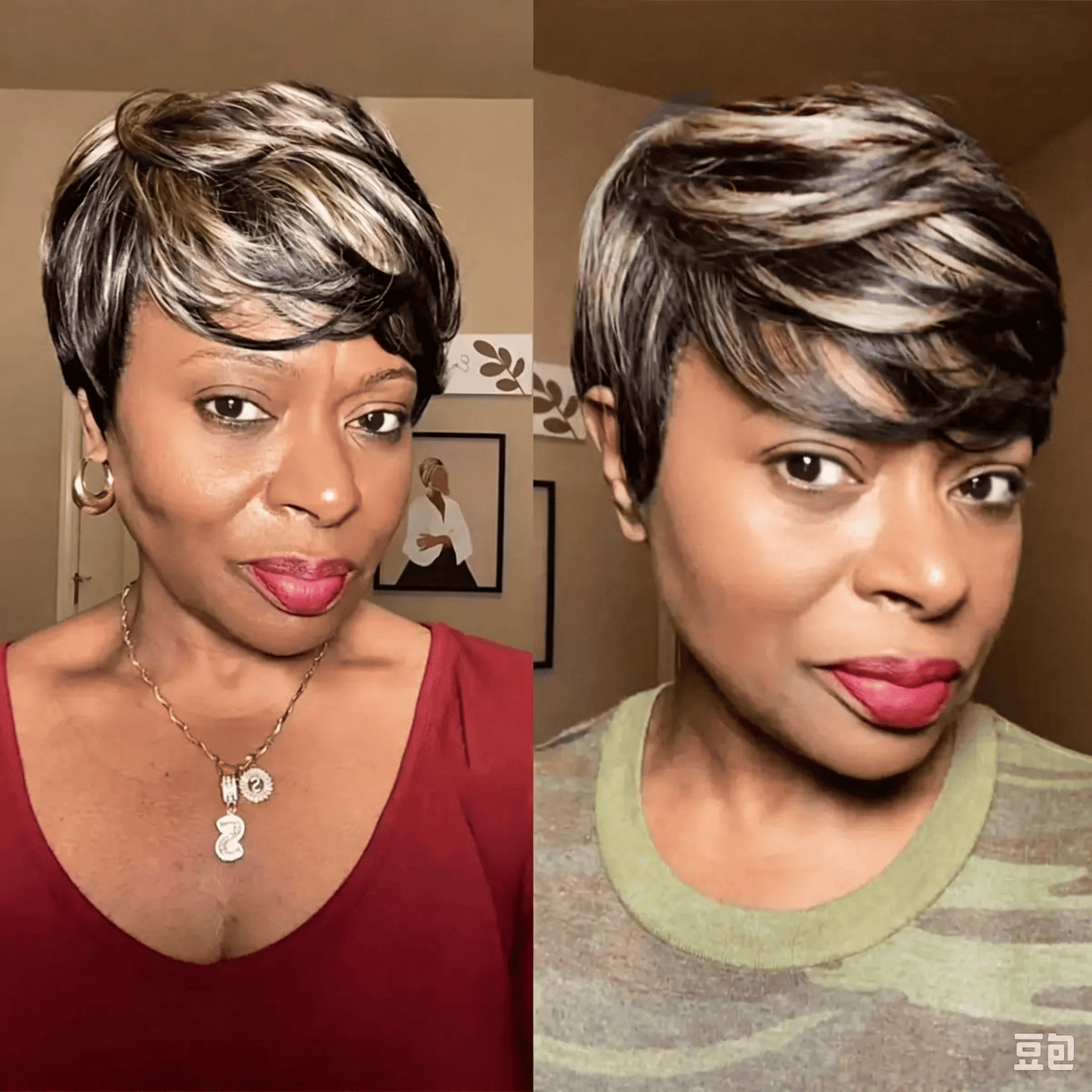 Short Pixie Cut Wig Virgin Human Hair Black & Highlight Colorful Wig with Bangs Full Machine Ready To Go Glueless Wig for Black Women