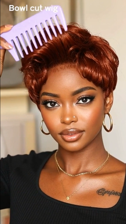 Short Pixie Cut Wig Brazilian Virgin Human Hair Black And Highlight Colorful Wig With Bangs Full Machine Ready To Go Glueless Wig dealsforyourdays