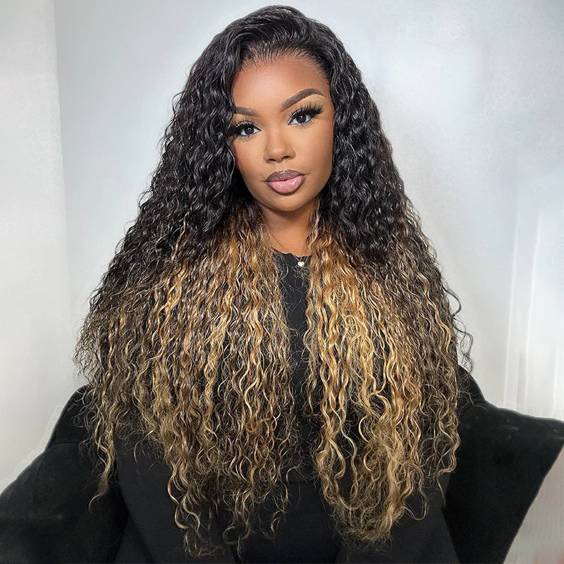 Two Tone Ombre Honey Blonde Glueless Curly Clear Transparent Lace Front Colored Wigs 100% Human Hair Wigs