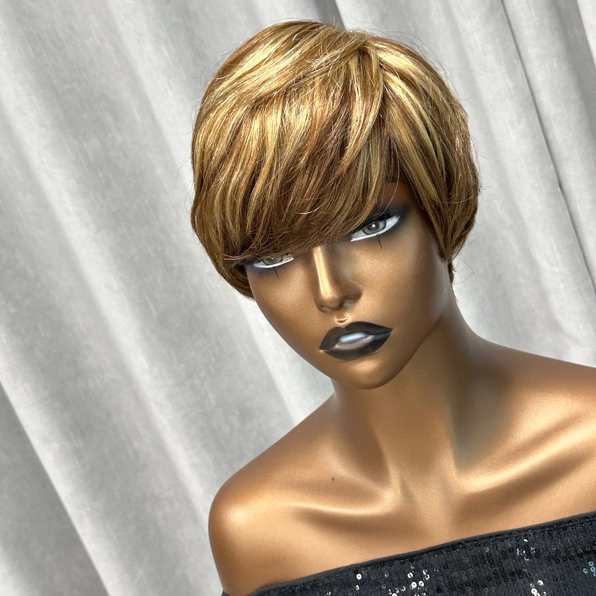 Short Pixie Cut Wig Virgin Human Hair Black & Highlight Colorful Wig with Bangs Full Machine Ready To Go Glueless Wig for Black Women